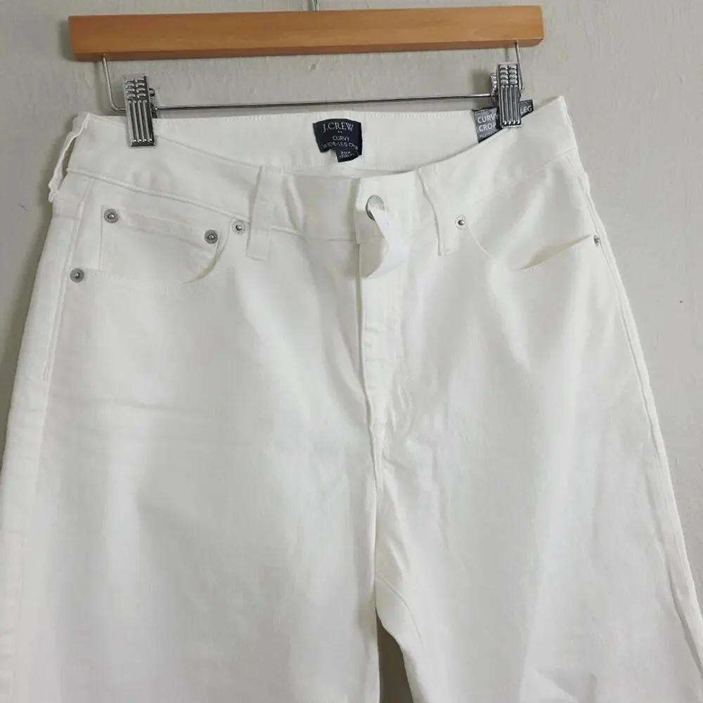 J. Crew Curvy Wide-Leg Crop Jeans White Raw Hem High Rise NWT - Size 29 Petite